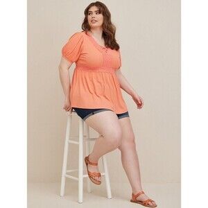 Torrid Women Plus Size 1X Orange Babydoll Textured Knit Strappy Short Sleeve Top